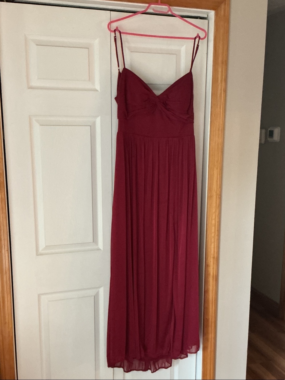 Azazie Burgundy Spaghetti-Strap Maxi Gown